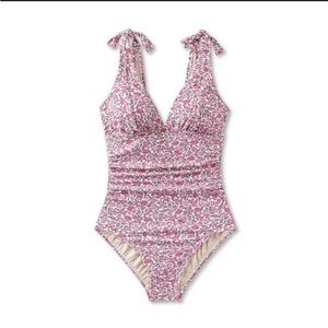 NWT Kona Sol Target Shoulder Tie Full Coverage One-Piece - Pink Floral size L